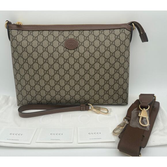 $2050 NEW GUCCI GG ZIP CROSSBODY WRISTLET LARGE BAG UNISEX AUTHENTIC! - Picture 3 of 14